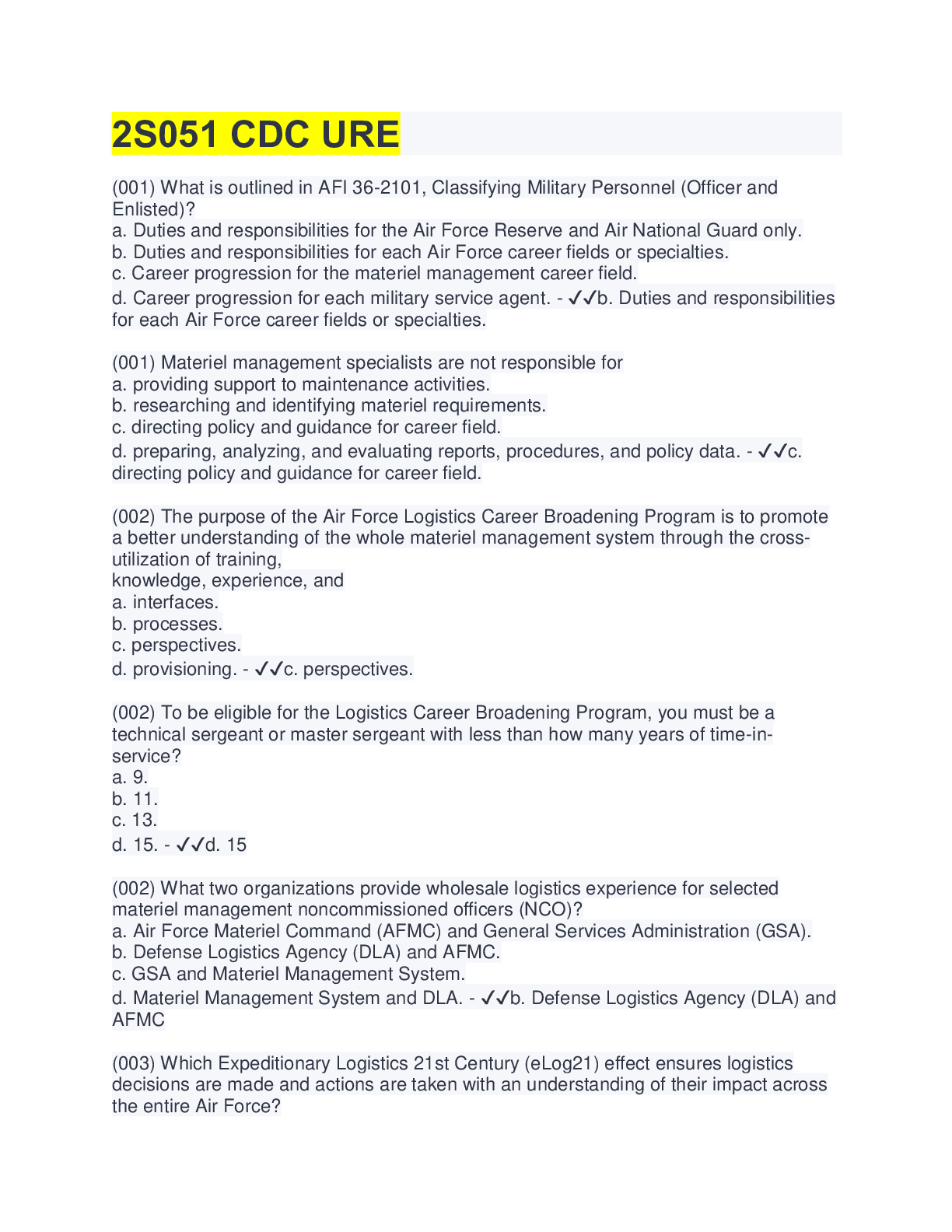 Preview image for 2S051 CDC URE(QUESTIONS & ANSWERS)